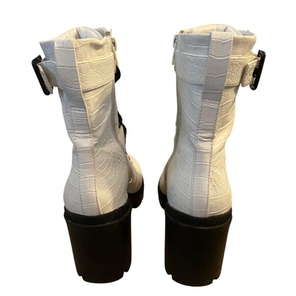 MIX No. 6 White Faux Leather Mid Shaft Block Heel Platform Boot Size 7.5 - Picture 5 of 9